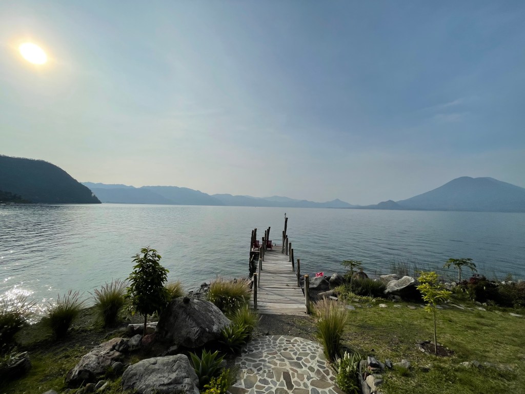 Picture of a ake Atitlan, Guatemala showing a dock