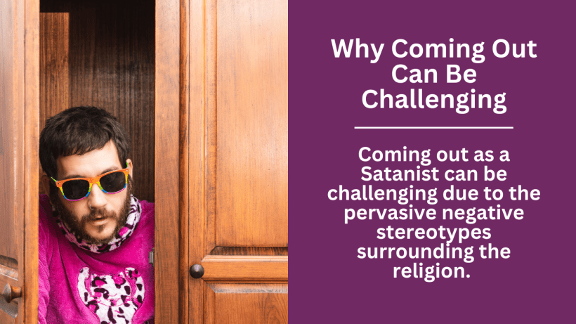 man in pink shirt with a bandana around his neck and wearing rainbow sunglasses, peeks out of a wooden door nervously.